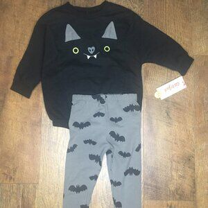 Baby Unisex Halloween Bat Romper Black and Gray Legging Set size 18 months